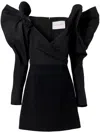 Carolina Herrera Dramatic Bow Silk Mini Dress In Black