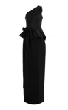 Carolina Herrera One-shoulder Peplum Column Gown With Bow In Black