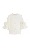 Carolina Herrera Bow-detailed Pearl-button Silk Top In Ivory