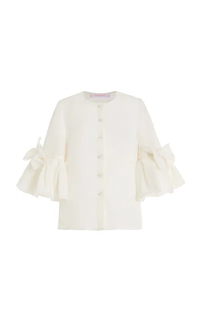 Carolina Herrera Bow-detailed Pearl-button Silk Top In Ivory