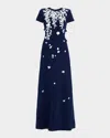 Carolina Herrera Bow-embellished Embroidered Applique Gown In Blue