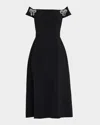 Carolina Herrera Crystal Bow Off The Shoulder Stretch Crepe Midi Dress