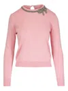 Carolina Herrera Embellished Silk And Cotton Sweater In Pink