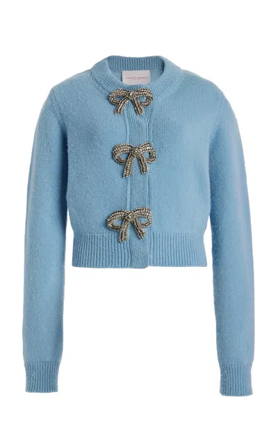 Carolina Herrera Bow-embellished Wool-blend Cardigan In Blue