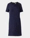 Carolina Herrera Bow-neck Short-sleeve Tweed Mini Dress In Blue