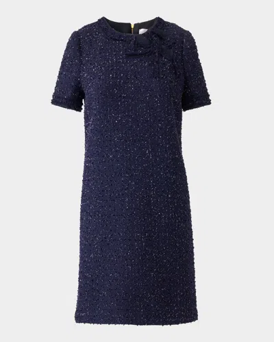 Carolina Herrera Bow-neck Short-sleeve Tweed Mini Dress In Blue