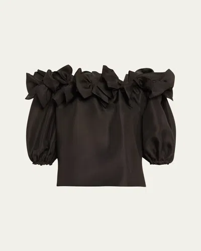 CAROLINA HERRERA BOW OFF-THE-SHOULDER PUFF-SLEEVE TOP