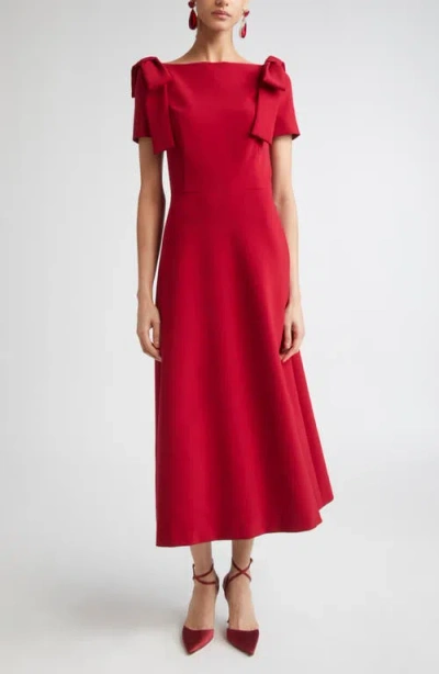 Carolina Herrera Bow Shoulder A-line Silk Dress In Red