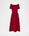 Carolina Herrera Bow-shoulder Short-sleeve A-line Dress In Burgundy