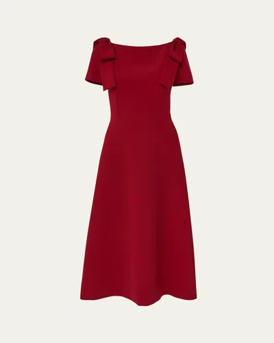 CAROLINA HERRERA BOW-SHOULDER SHORT-SLEEVE A-LINE DRESS