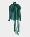 Carolina Herrera Bow Silk Button-down Top In Green
