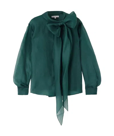 Carolina Herrera Pussy-bow Silk-organza Blouse In Green