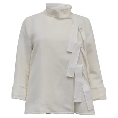 Carolina Herrera Bow Wrap Jacket In White Cotton