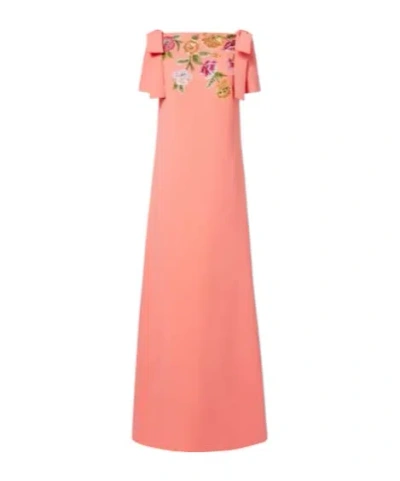 Carolina Herrera Embroidered Bow-shoulder A-line Gown In Orange