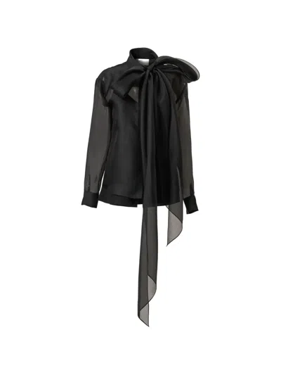 Carolina Herrera Tie-neck Silk Organza Blouse In Black