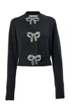 Carolina Herrera Bow-detailed Wool Cashmere Jersey Cardigan In Black