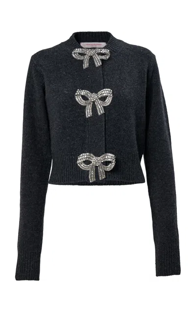 Carolina Herrera Bow-detailed Wool Cashmere Jersey Cardigan In Black