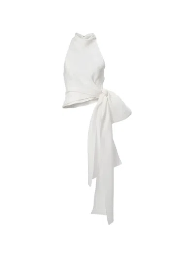 Carolina Herrera Bow-sash Halter Sleeveless Blouse In White