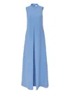 Carolina Herrera Mock Neck Pleated Gown In Blue