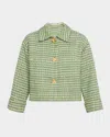 Carolina Herrera Boxy Cotton-blend Crop Jacket In Green Multi