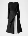 Carolina Herrera Bracelet-sleeve Layered Midi Dress In Blackwhite