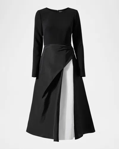 Carolina Herrera Bracelet-sleeve Layered Midi Dress In Black/white