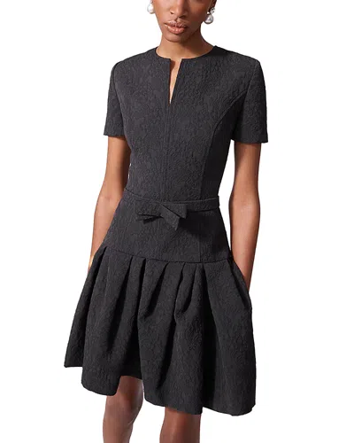 Carolina Herrera Floral Jacquard Short-sleeve Mini Dress In Black