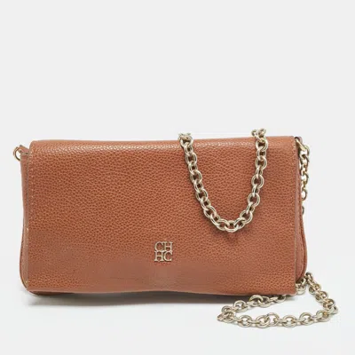 Carolina Herrera Brown Leather Chain Clutch