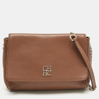 Pre-owned Carolina Herrera Brown Leather Flap Chain Shoulder Bag