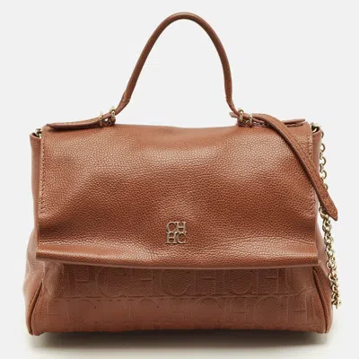 Pre-owned Carolina Herrera Brown Leather Minueto Top Handle Bag