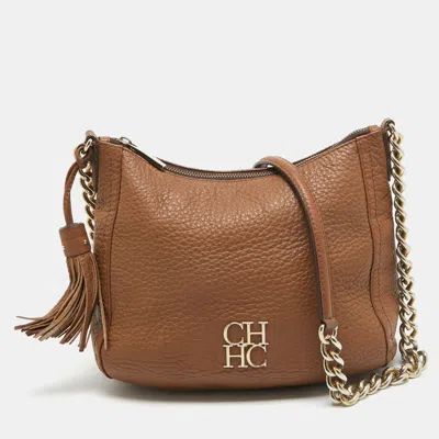 Pre-owned Carolina Herrera Brown Leather Tassel Chain Hobo