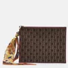 CAROLINA HERRERA /BROWN MONOGRAM CANVAS AND LEATHER SCARF FLAT POUCH