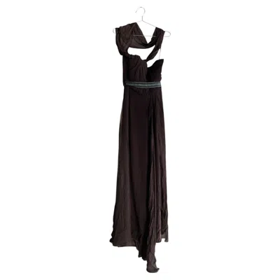 Pre-owned Carolina Herrera Brown Strapless Dress With Blue Tie Up Belt