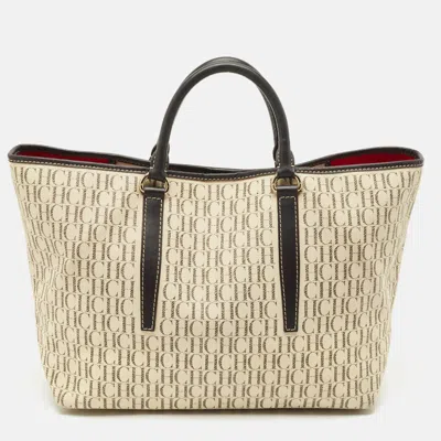 Pre-owned Carolina Herrera Brown/off White Monogram Coated Canvas And Leather Shopper Tote