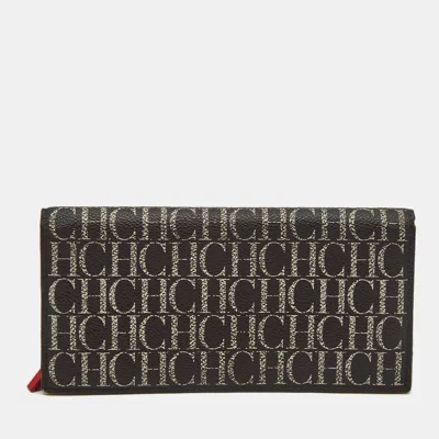 Pre-owned Carolina Herrera Brown/red Monogram Coated Canvas Bifold Long Wallet