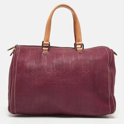 Pre-owned Carolina Herrera Burgundy/beige Monogram Leather Large Andy Boston Bag