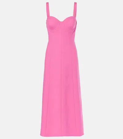 CAROLINA HERRERA BUSTIER WOOL-BLEND MIDI DRESS