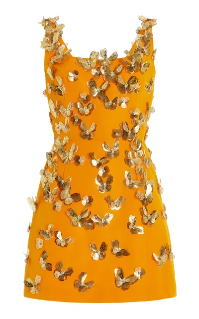 Carolina Herrera Butterfly-embellished Silk Mini Dress In Orange