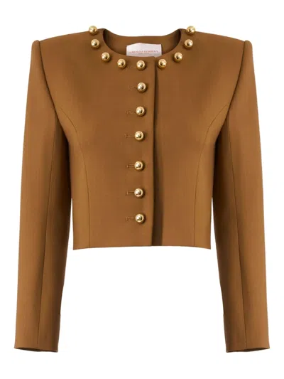 Carolina Herrera Button-collar Jacket In Brown