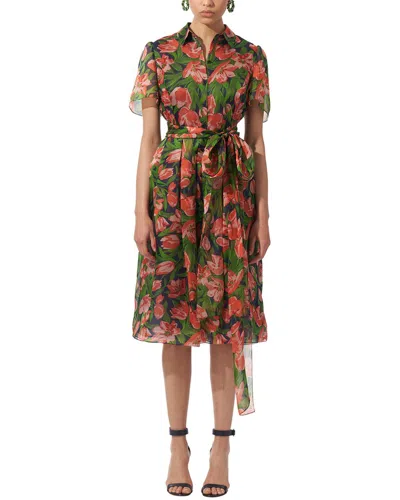 CAROLINA HERRERA CAROLINA HERRERA BUTTON-DOWN COLLARED SILK MIDI DRESS