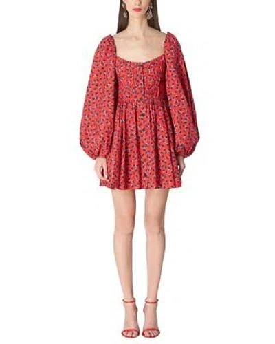 Pre-owned Carolina Herrera Button Front Balloon Sleeve Mini Dress Women's In Red