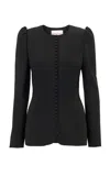 Carolina Herrera Button-front Bi-stretch Wool Tailored Jacket In Blue