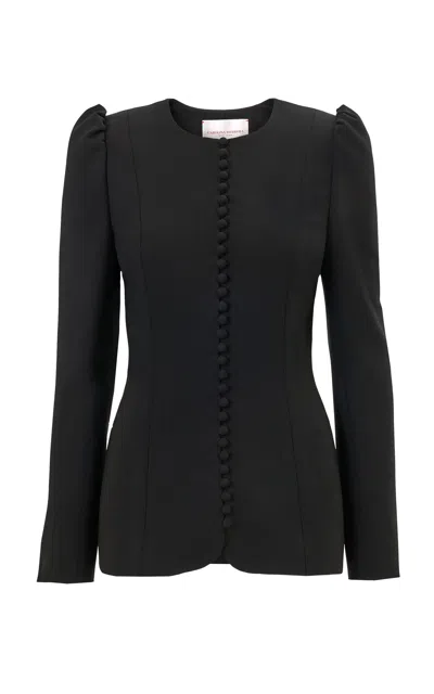 Carolina Herrera Button-front Bi-stretch Wool Tailored Jacket In Blue