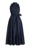 Carolina Herrera Button-front Cotton Chambray Midi Dress In Navy