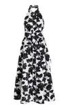 Carolina Herrera Button-front Cotton Poplin Midi Dress In Black,white
