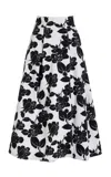 Carolina Herrera Button-front Cotton Poplin Midi Skirt In Black,white