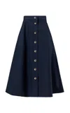 Carolina Herrera Button-front Cotton Sateen Midi Skirt In Blue