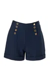 Carolina Herrera Button-front Cotton Sateen Shorts In Blue