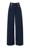 Carolina Herrera Button-front Cotton Sateen Wide-leg Pants In Blue