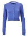 Carolina Herrera Long-sleeve Silk-cotton Crop Cardigan In Blue